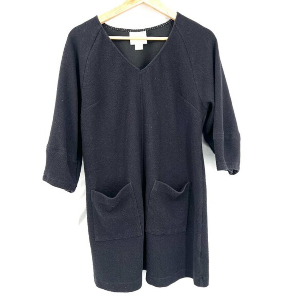 Maeve Anthropologie Little black dress shift shirt dress 3/4 sleeve v-neck S SP